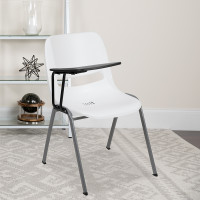 Flash Furniture RUT-EO1-WH-RTAB-GG White Ergonomic Shell Chair with Right Handed Flip-Up Tablet Arm